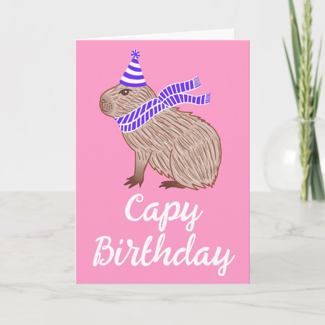 Capy Birthday Funny Capybara Lover Pink Greeting Card (Front)