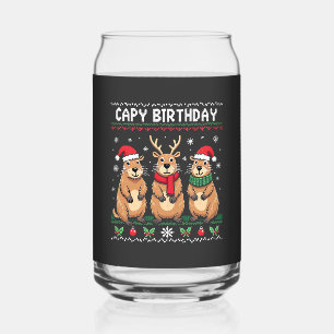 Capy Birthday Ugly Christmas Sweater Capybara   Can Glass