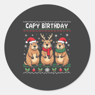 Capy Birthday Ugly Christmas Sweater Capybara Classic Round Sticker