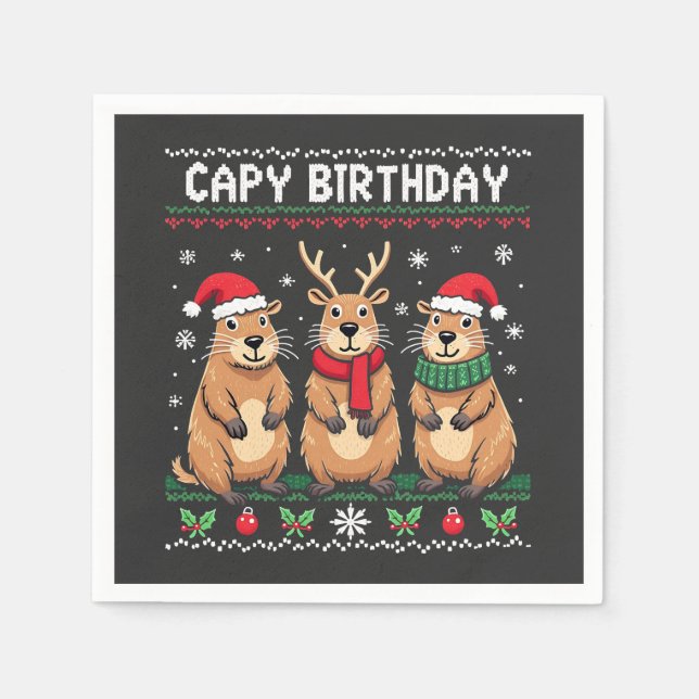 Capy Birthday Ugly Christmas Sweater Capybara   Napkin (Front)