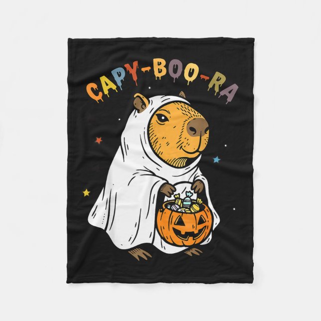 Capy-boo-ra Cappy Halloween Funny Capybara Costume Fleece Blanket (Front)