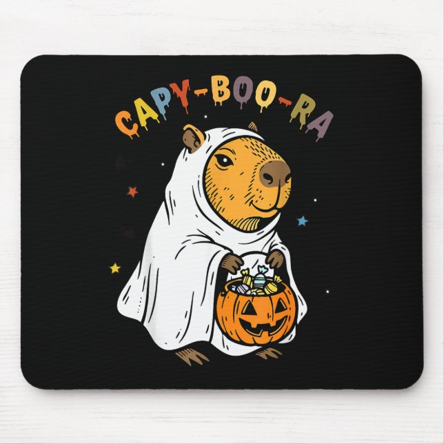 Capy-boo-ra Cappy Halloween Funny Capybara Costume Mouse Mat (Front)