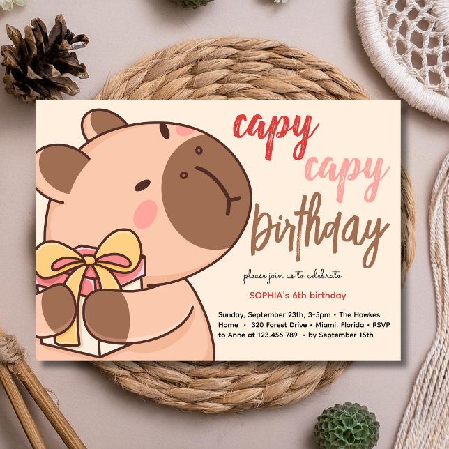 Capy capy capybara birthday invitation (Creator Uploaded)