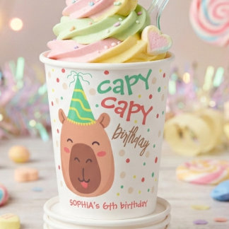 Capy capy capybara birthday paper cups