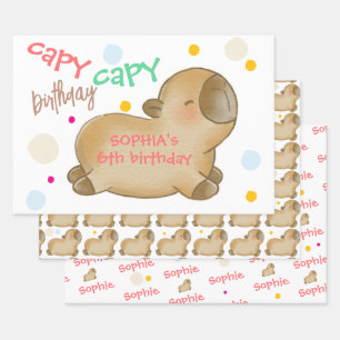 Capy capybara birthday wrapping paper sheet