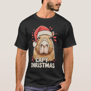 Capy Christmas Xmas Santa Hat Capybara Rodent T-Shirt