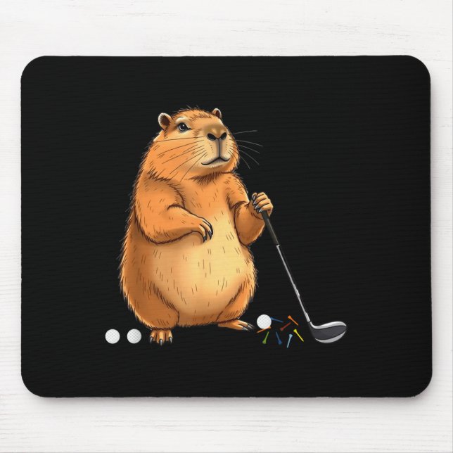 Capy Golf Player Cute Cappy Srts Cartoon Design  Mouse Mat (Front)