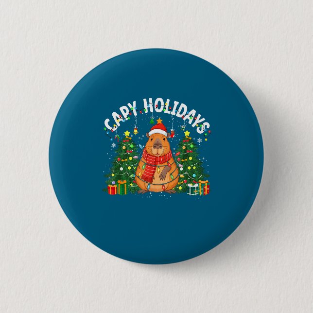 Capy Holidays Capybara Santa Hat Xmas Men Women Ki 6 Cm Round Badge (Front)