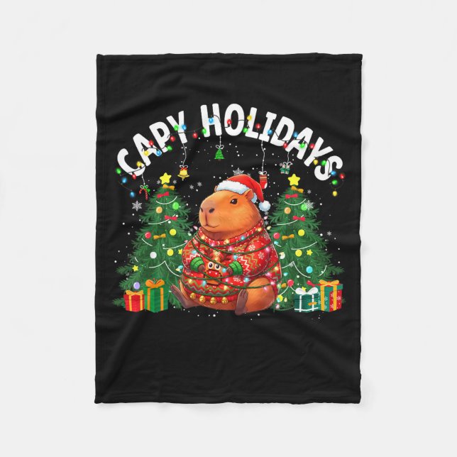 Capy Holidays Capybara Santa Hat Xmas Men Women Ki Fleece Blanket (Front)