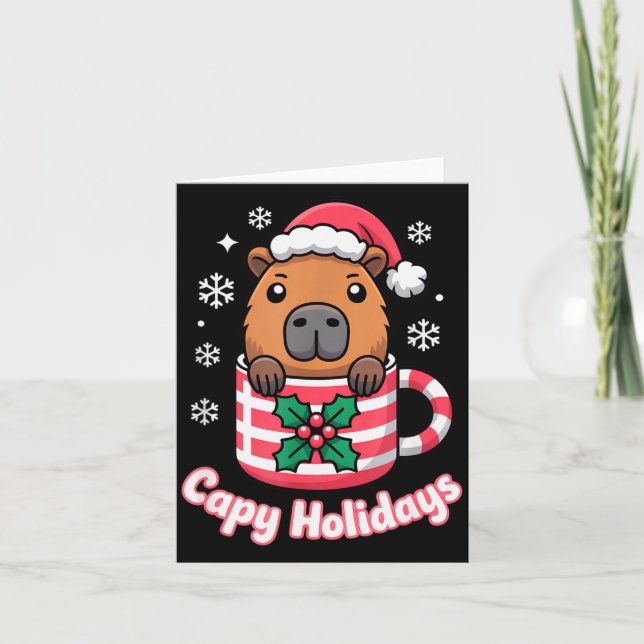 Capy Holidays Cute Capybara Christmas Santa Hat  Card (Front)