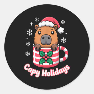 Capy Holidays Cute Capybara Christmas Santa Hat  Classic Round Sticker