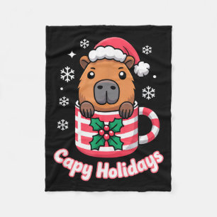 Capy Holidays Cute Capybara Christmas Santa Hat Fleece Blanket