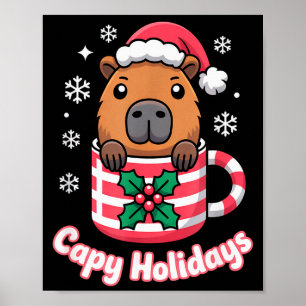 Capy Holidays Cute Capybara Christmas Santa Hat  Poster