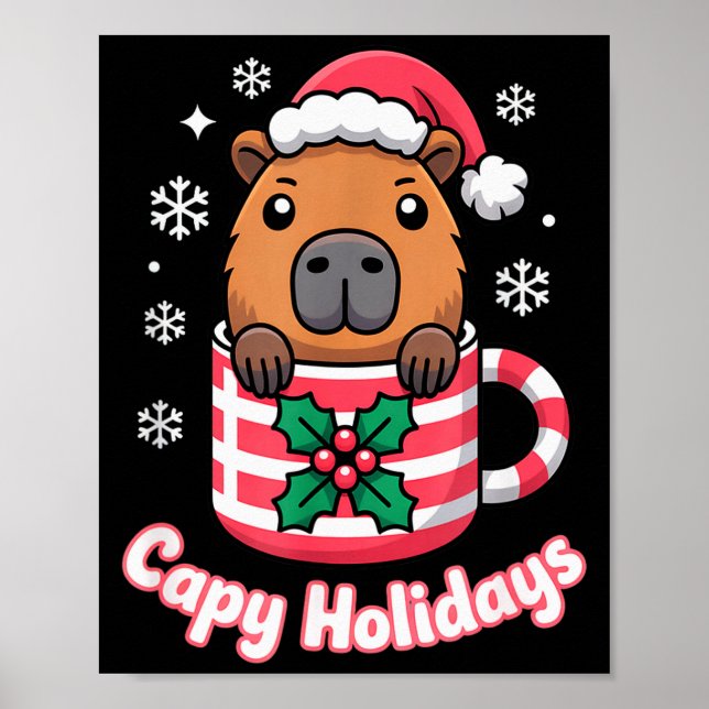 Capy Holidays Cute Capybara Christmas Santa Hat  Poster (Front)