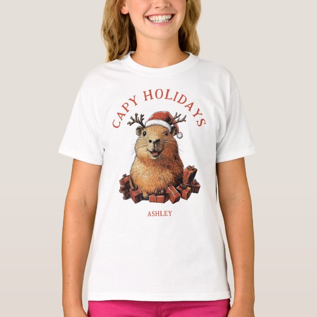 Capy Holidays Cute Fun Capybara Merry Christmas  T-Shirt (Front)