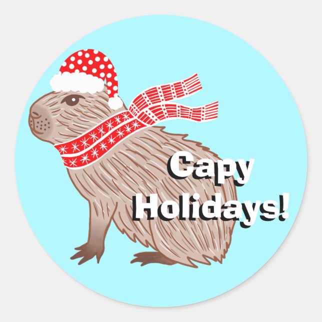 Capy Holidays Funny Capybara Christmas Classic Round Sticker (Front)