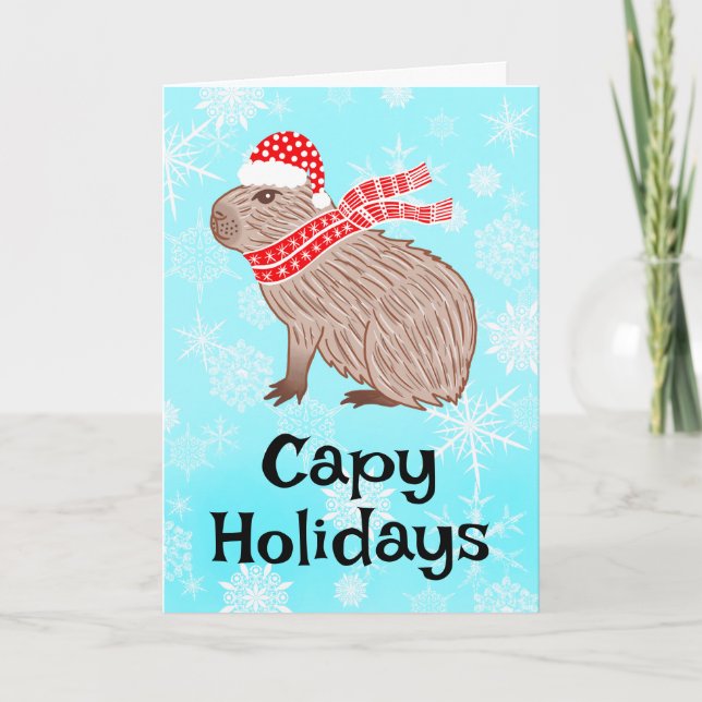 Capy Holidays Funny Capybara Santa Hat Holiday Card (Front)