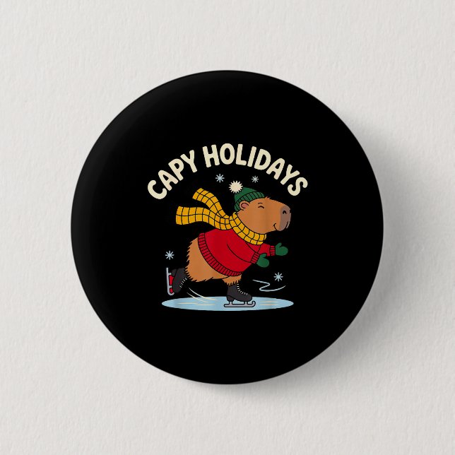 Capy Holidays Ice Skating Capybara Funny Xmas Chri 6 Cm Round Badge (Front)