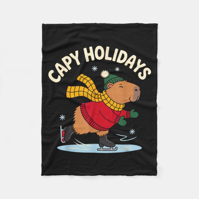 Capy Holidays Ice Skating Capybara Funny Xmas Chri Fleece Blanket (Front)