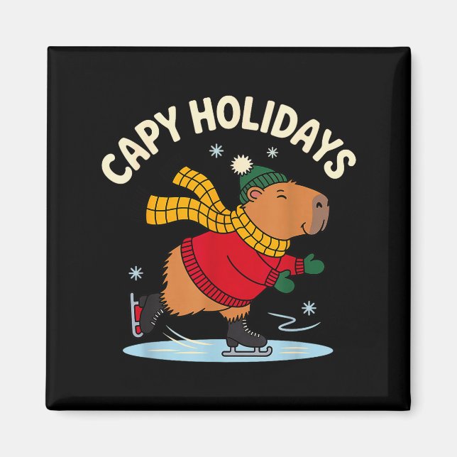 Capy Holidays Ice Skating Capybara Funny Xmas Chri Magnet (Front)