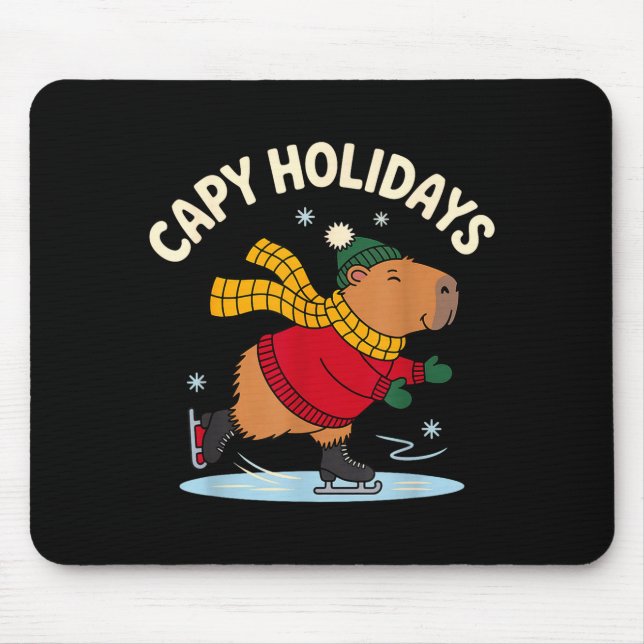 Capy Holidays Ice Skating Capybara Funny Xmas Chri Mouse Mat (Front)