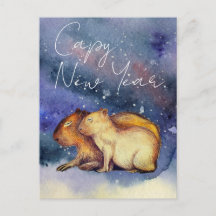 Capy New Year Cute Watercolor Capybara Baby & Mum 