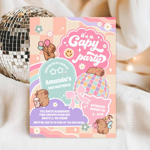 Capy Party Retro Groovy Daisy Birthday Invitation