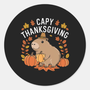 Capy Thanksgiving Funny Capybyra Thanksgiving Fall Classic Round Sticker