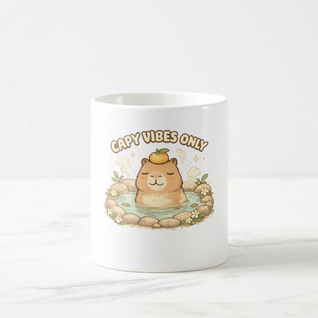 Capy Vibes Only Cute Kawaii Capybara Coffee Mug (Center)