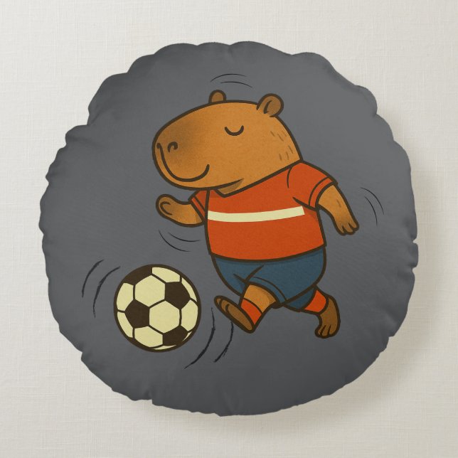 Capyball Champion: The Sporty Capybara Round Cushion (Front)