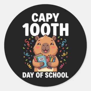 Capybara 100th Day Of School Cute Capy Animal Classic Round Sticker