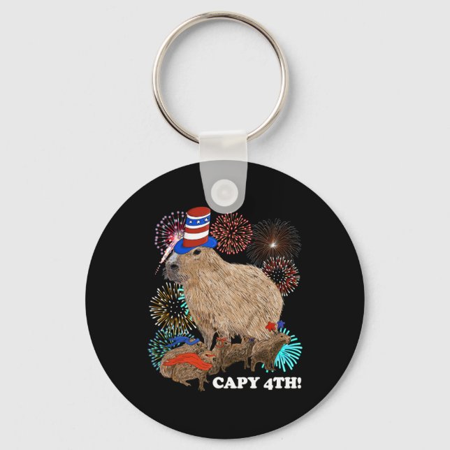 Capybara 4th Of July Patriotic Fireworks Capy Four Key Ring (Front)