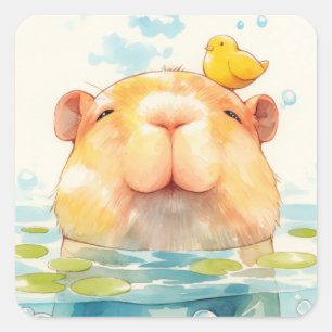 Capybara and Bird Friend Square Sticker