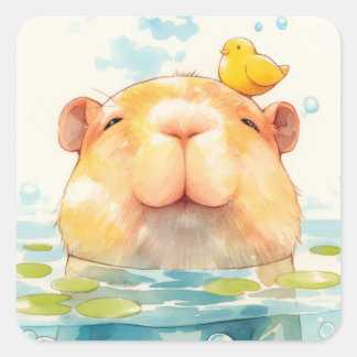 Capybara and Bird Friend Square Sticker