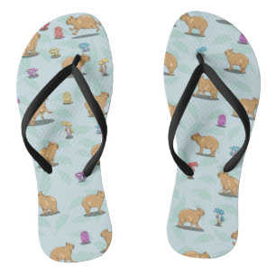 Capybara and mushroom pattern flip flops