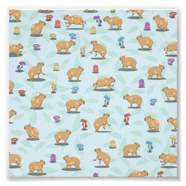 Capybara and mushroom pattern photo print (Front)