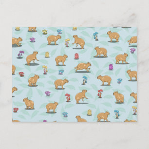 Capybara and mushroom pattern postcard