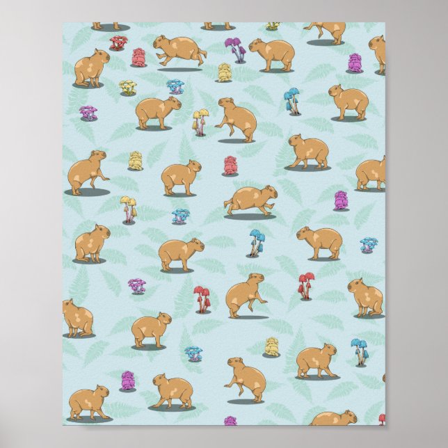 Capybara and mushroom pattern poster (Front)