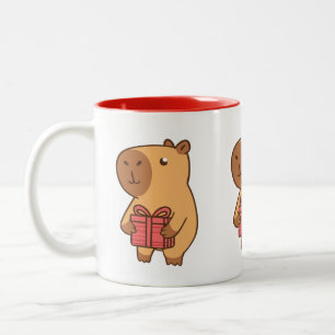 Capybara and Present Mug   Cute Gift Mug for Anima