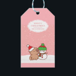 Capybara And Snowman Cute Christmas Gift Tags<br><div class="desc">Make your holiday presents stand out with these charming Capybara and Snowman Christmas Gift Tags. Featuring a Capybara in a Santa hat and a Snowman in a winter costume amidst a white and pink snow background, these cute tags can be customised with your name, family name, or business name for...</div>