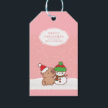 Capybara And Snowman Cute Christmas Gift Tags<br><div class="desc">Make your holiday presents stand out with these charming Capybara and Snowman Christmas Gift Tags. Featuring a Capybara in a Santa hat and a Snowman in a winter costume amidst a white and pink snow background, these cute tags can be customised with your name, family name, or business name for...</div>