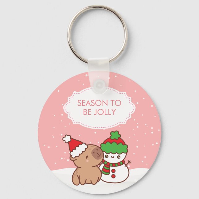  Capybara And Snowman Season To Be Jolly Cute Xmas Key Ring (Front)
