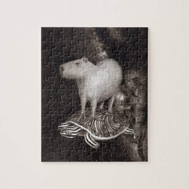 Capybara and Terrapin flying through space drawing Jigsaw Puzzle (Vertical)