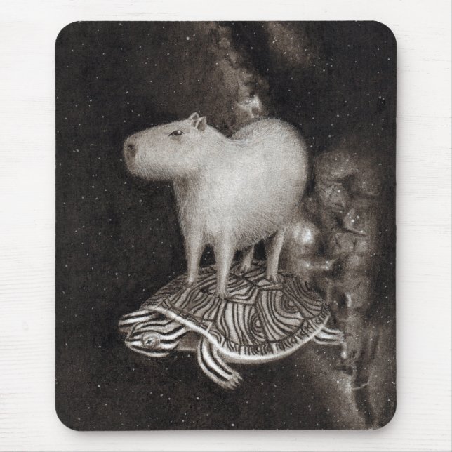 Capybara and Terrapin flying through space drawing Mouse Mat (Front)
