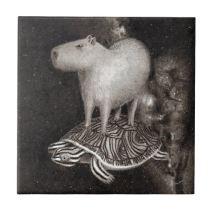 Capybara and Terrapin flying through space drawing Tile