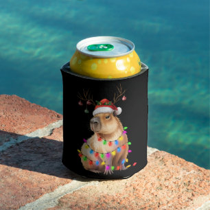 Capybara Animal Lover Christmas Lights Cappy Xmas Can Cooler