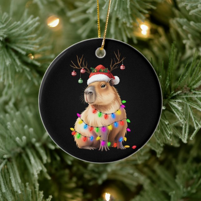 Capybara Animal Lover Christmas Lights Cappy Xmas Ceramic Tree Decoration (Tree)