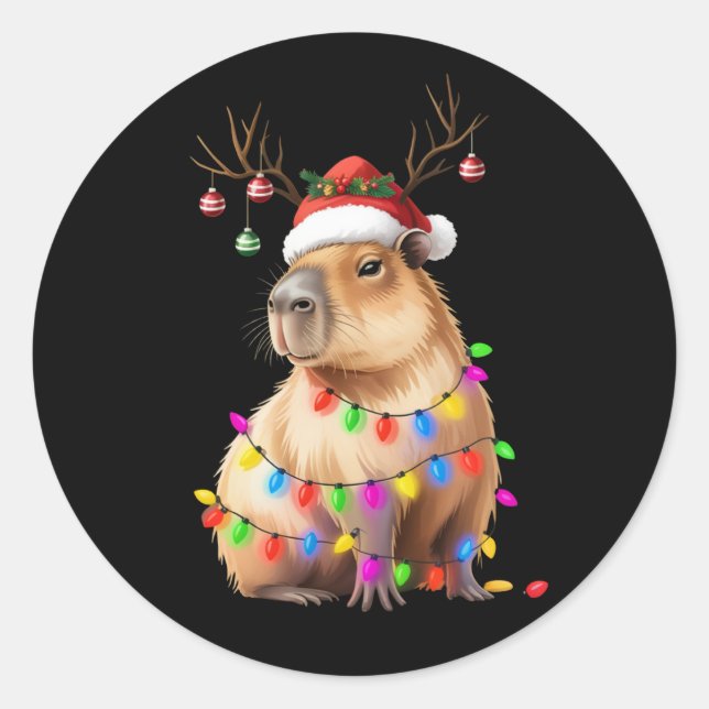 Capybara Animal Lover Christmas Lights Cappy Xmas Classic Round Sticker (Front)
