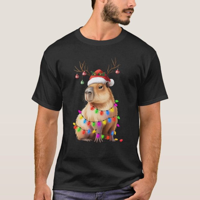 Capybara Animal Lover Christmas Lights Cappy Xmas T-Shirt (Front)
