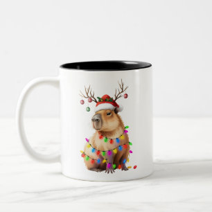Capybara Animal Lover Christmas Lights Cappy Xmas Two-Tone Coffee Mug